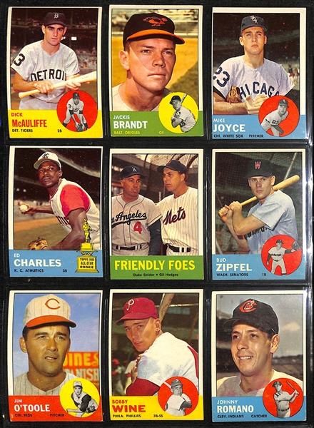 1963 Topps Baseball Partial Set - Includes of 543 of the 576 Cards in the Set w. Oliva Rookie Card & Yogi Berra (JSA Auction Letter)